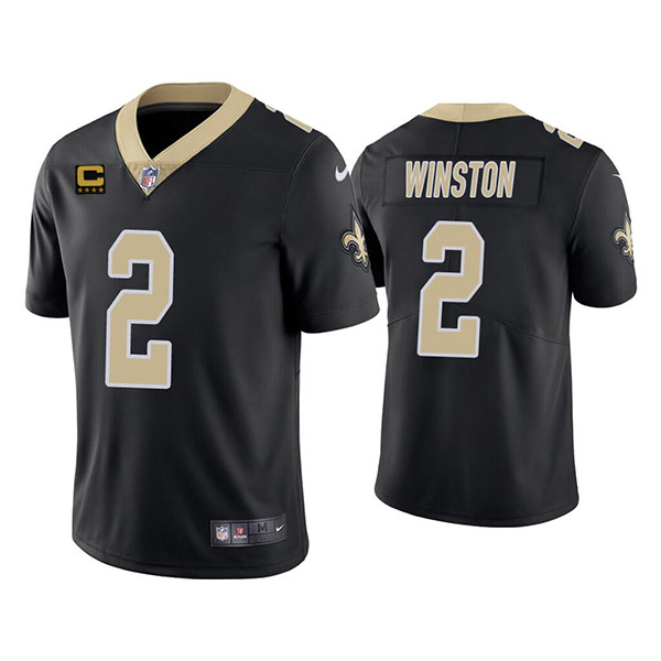 Men's New Orleans Saints 2022 #2 Jameis Winston Black With 4-star C Patch 