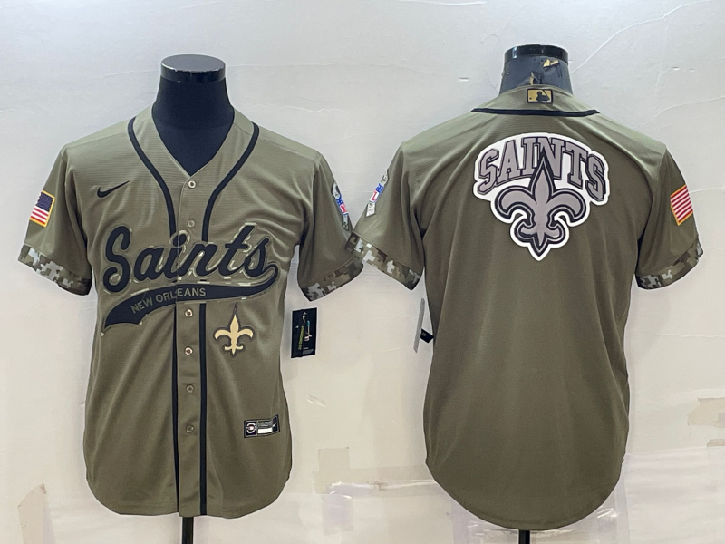 Men's New Orleans Saints Olive Salute to Service Team Big Logo Cool Base Stitched 