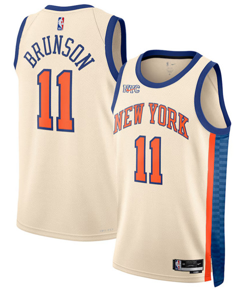 Men's New Yok Knicks #11 Jalen Brunson Cream 2025-26 City Edition Swingman Stitched Basketball Jersey