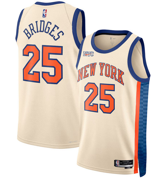 Men's New Yok Knicks #25 Mikal Bridges Cream 2025-26 City Edition Swingman Stitched Basketball Jersey