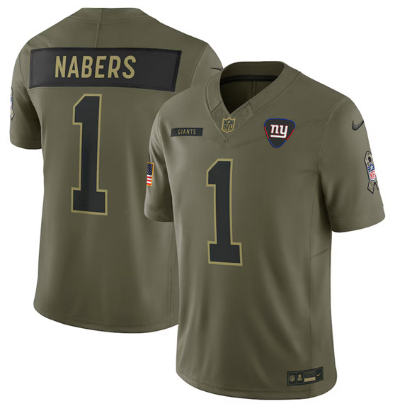 Men's New York Giants #1 Malik Nabers Olive 2025 Salute to Service Limited Football Stitched Jersey