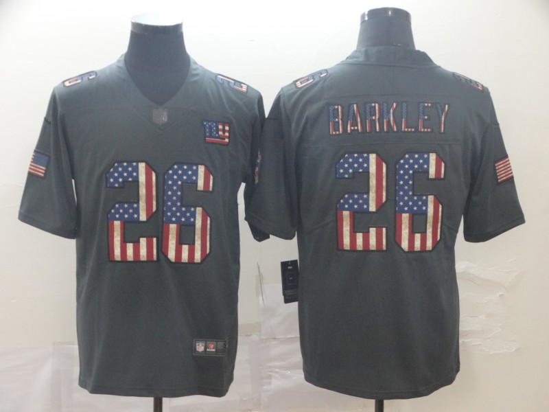 Men's New York Giants #26 Saquon Barkley Black Nike USA Flag Retro Football Jersey