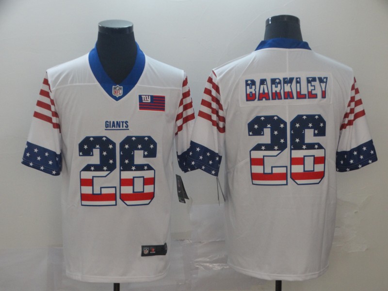 Men's New York Giants #26 Saquon Barkley White Nike USA Flag Retro Football Jersey