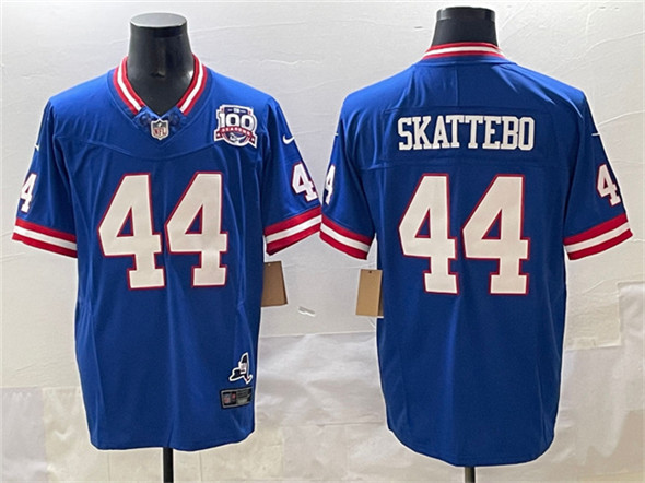 Men's New York Giants #44 Cam Skattebo Royal 2025 Draft F.U.S.E. 100th Season & State Patch Vapor Limited Football Stitched Jersey