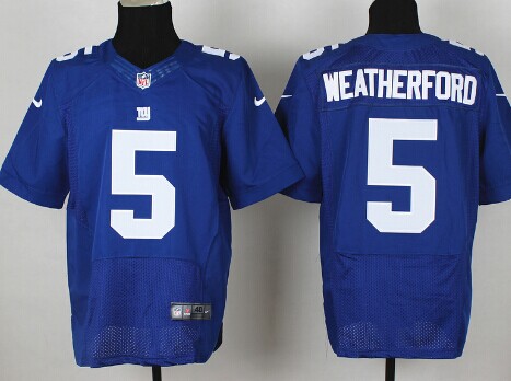Men's New York Giants #5 Steve Weatherford Blue Nik Elite Jersey