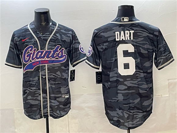 Men's New York Giants #6 Jaxson Dart Gray Camo With Patch Cool Base Stitched Baseball Jersey