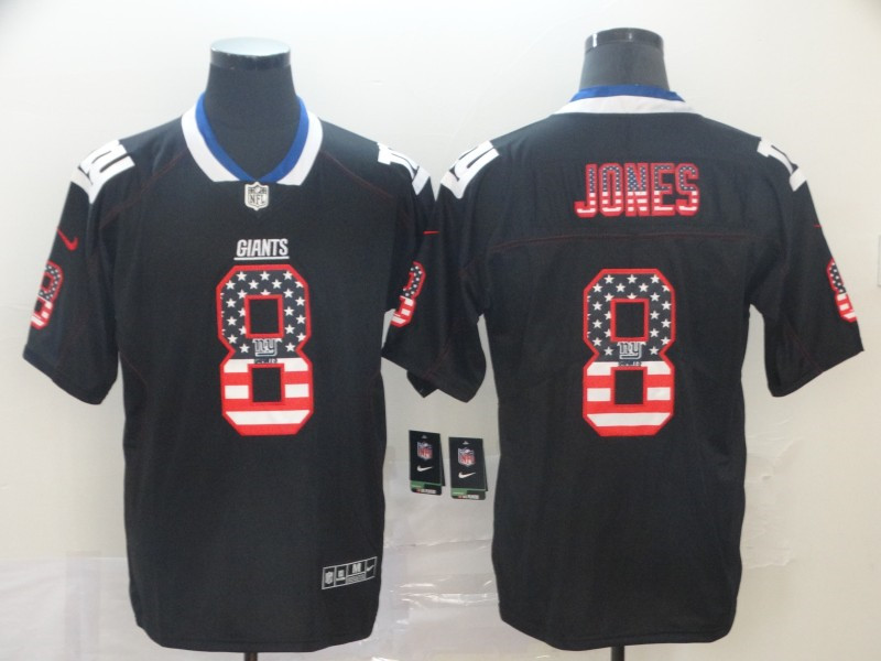 Men's New York Giants #8 Daniel Jones Nike USA Flag Fashion Black Color Rush Limited Jersey