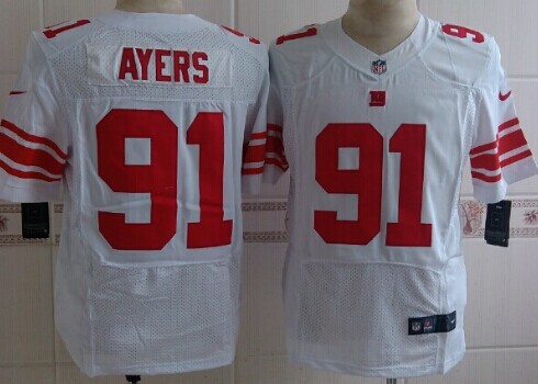 Men's New York Giants #91 Robert Ayers White Nik Elite Jersey