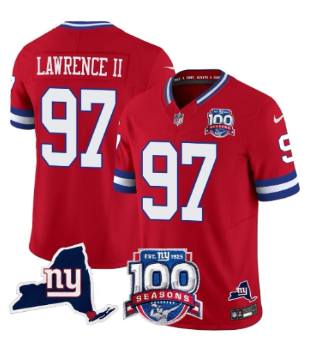 Men's New York Giants #97 Dexter Lawrence II Red 2025 F.U.S.E. 100th Season & State Patch Vapor Limited Football Stitched Jersey