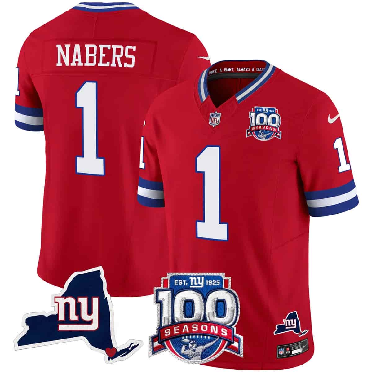 Men's New York Giants 100th Season & State Patch Vapor Limited Jersey - All Stitched 1 Malik Nabers