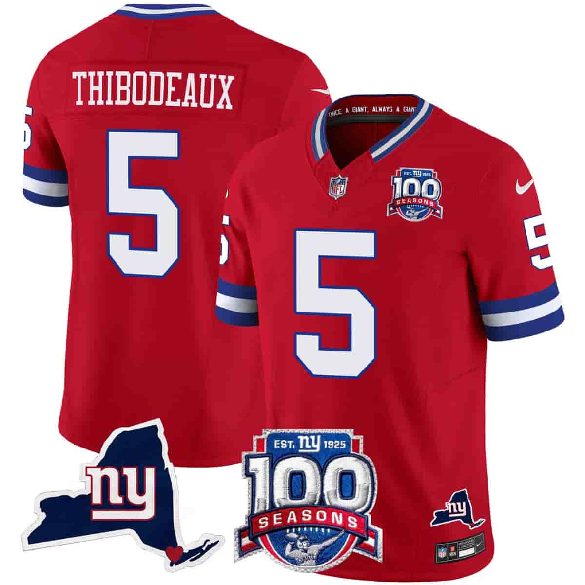 Men's New York Giants 100th Season & State Patch Vapor Limited Jersey - All Stitched 5  Kayvon Thibodeaux