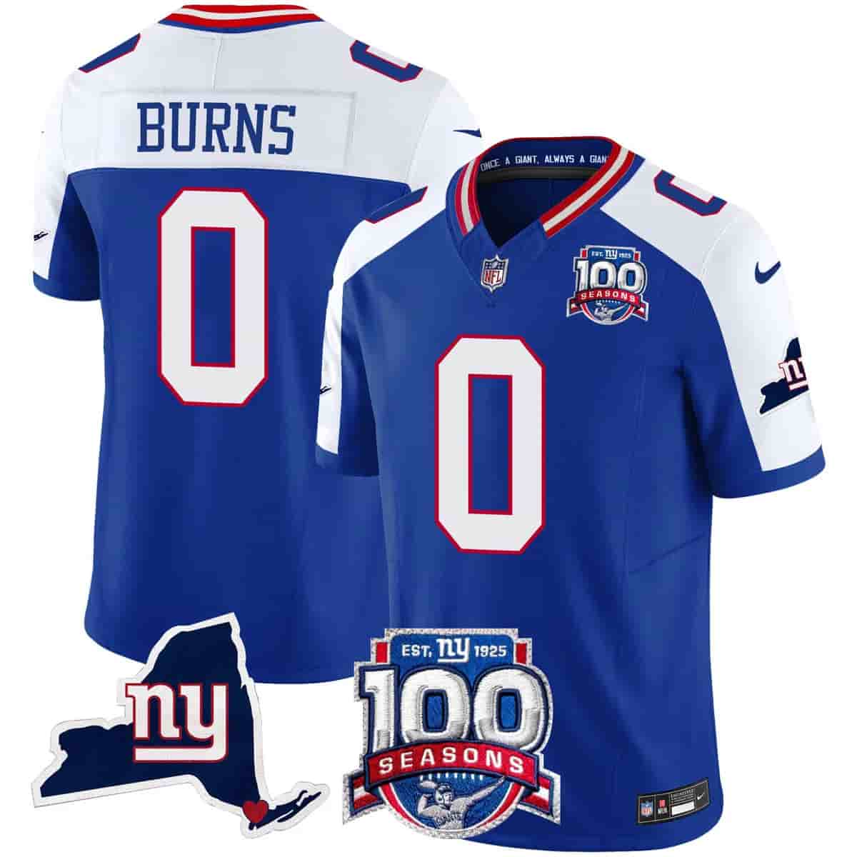 Men's New York Giants 100th Season & State Patch Vapor Limited Jersey - All Stitched Brian Burns  0
