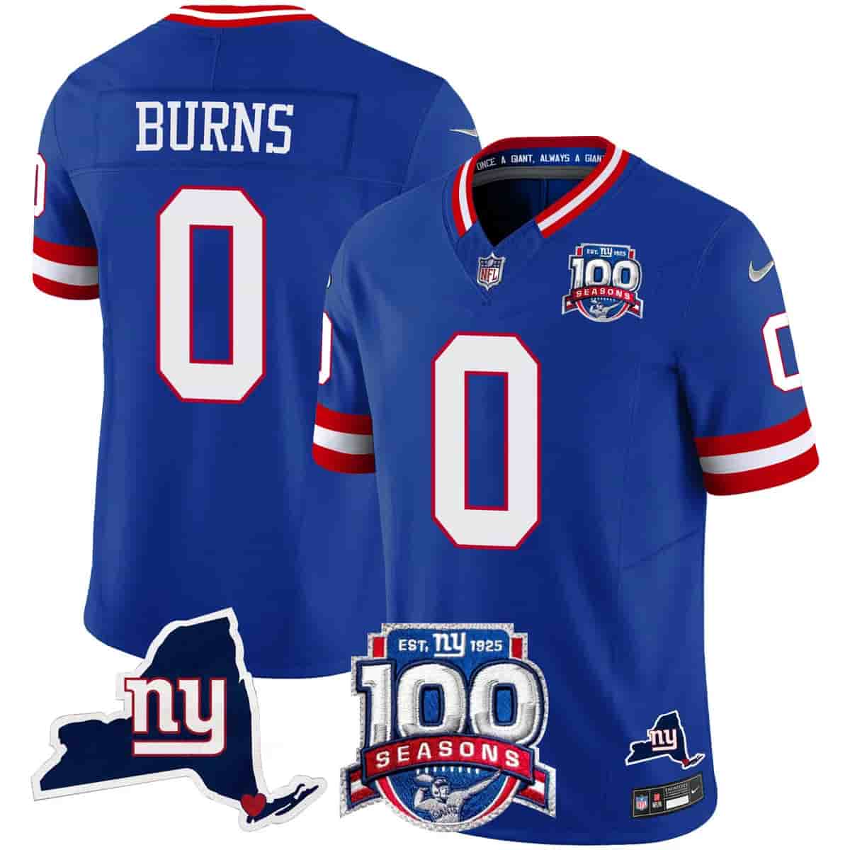 Men's New York Giants 100th Season & State Patch Vapor Limited Jersey - All Stitched Brian Burns 0