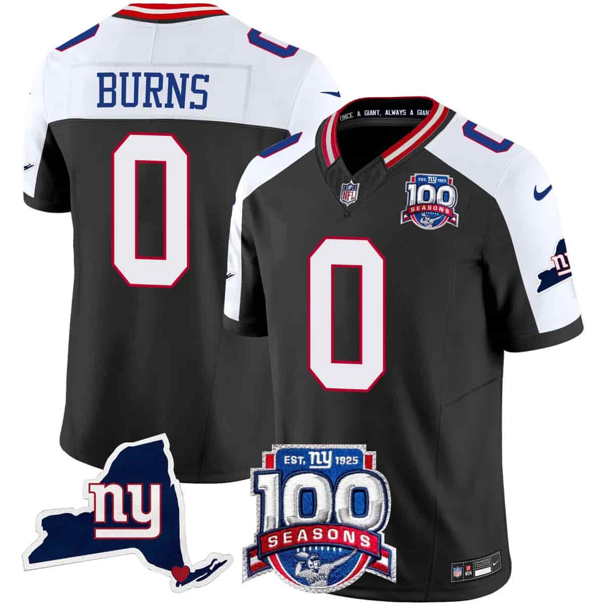 Men's New York Giants 100th Season & State Patch Vapor Limited Jersey - All Stitched Brian Burns