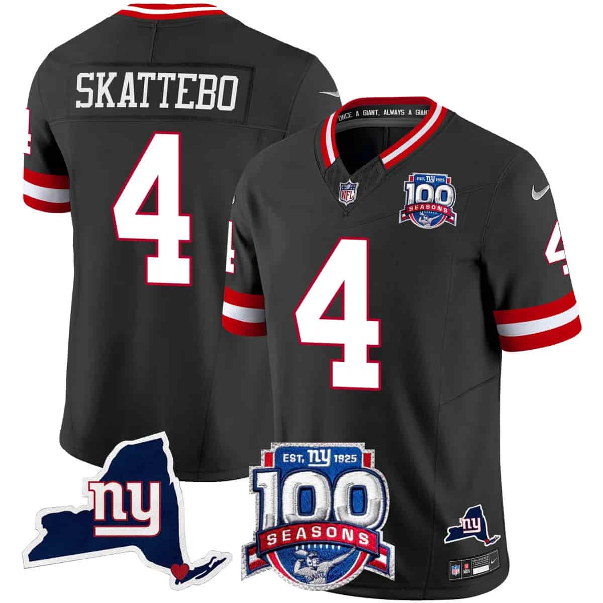 Men's New York Giants 100th Season & State Patch Vapor Limited Jersey - All Stitched Cam  Skattebo