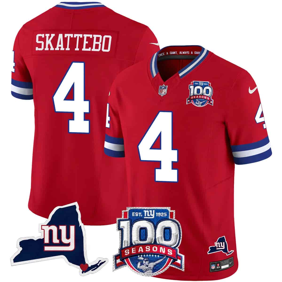 Men's New York Giants 100th Season & State Patch Vapor Limited Jersey - All Stitched Cam Skattebo      4