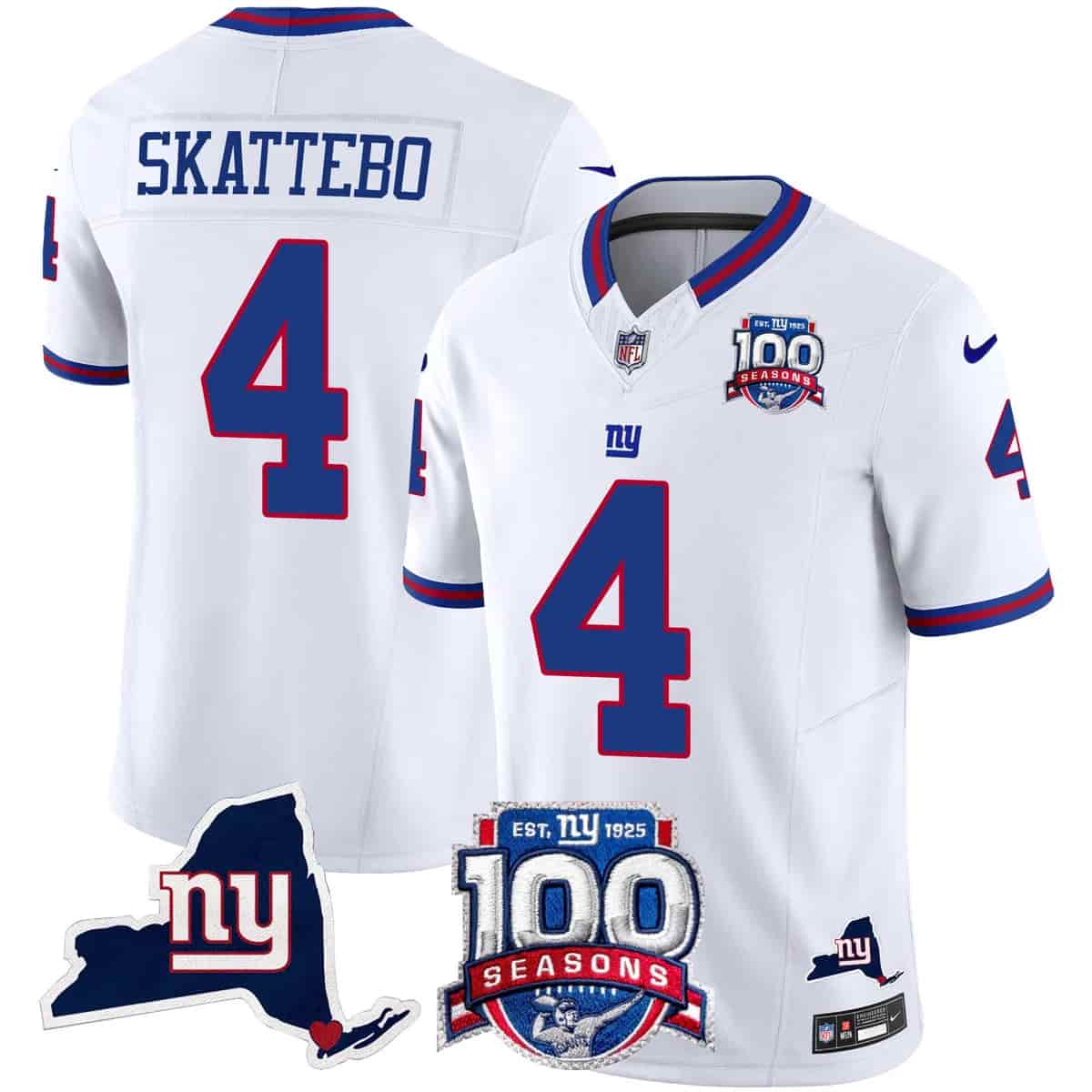 Men's New York Giants 100th Season & State Patch Vapor Limited Jersey - All Stitched Cam Skattebo     4