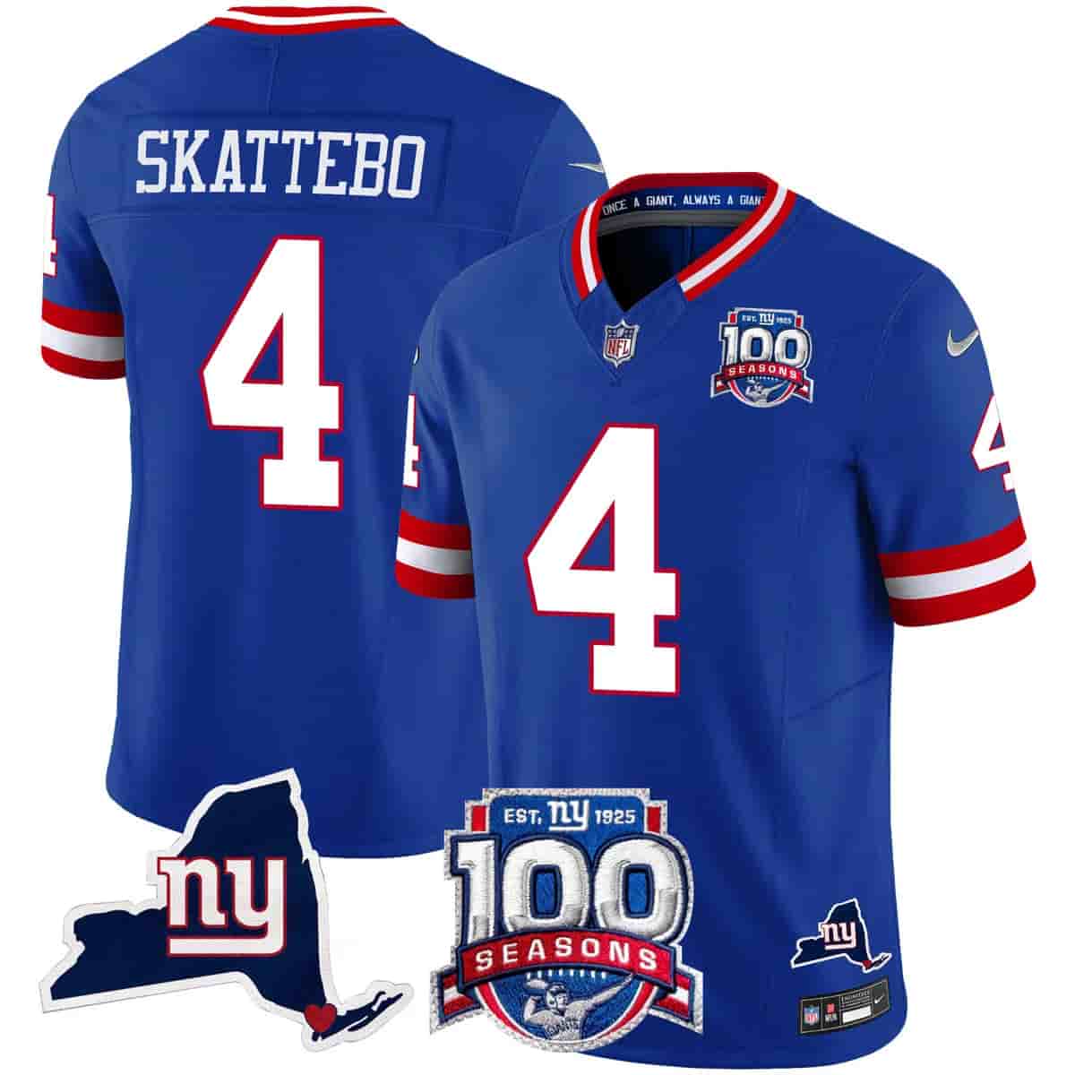 Men's New York Giants 100th Season & State Patch Vapor Limited Jersey - All Stitched Cam Skattebo   4