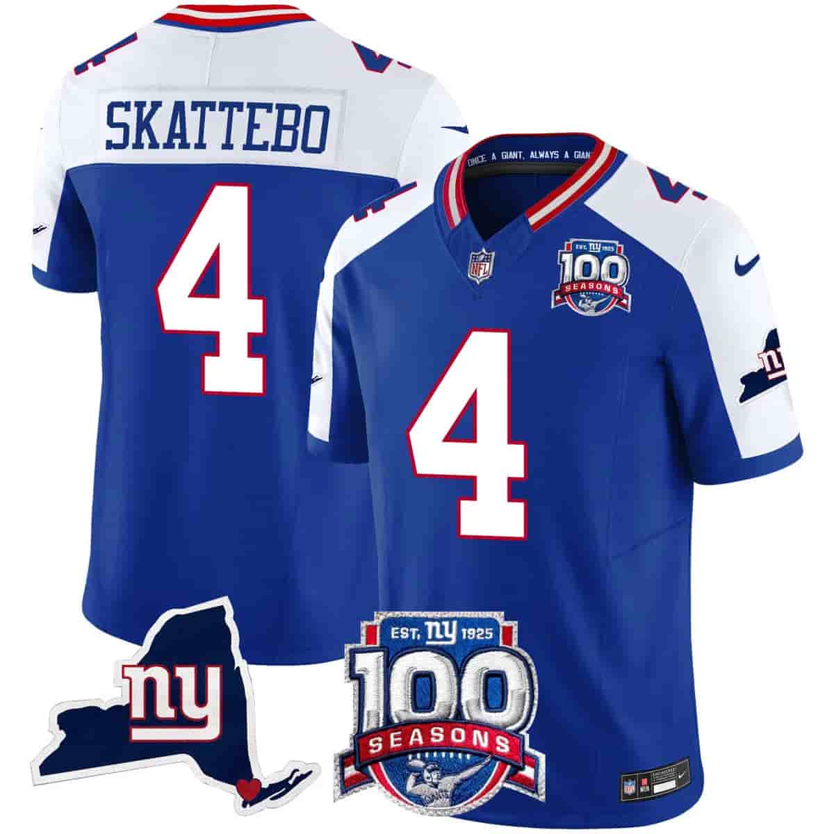 Men's New York Giants 100th Season & State Patch Vapor Limited Jersey - All Stitched Cam Skattebo 4