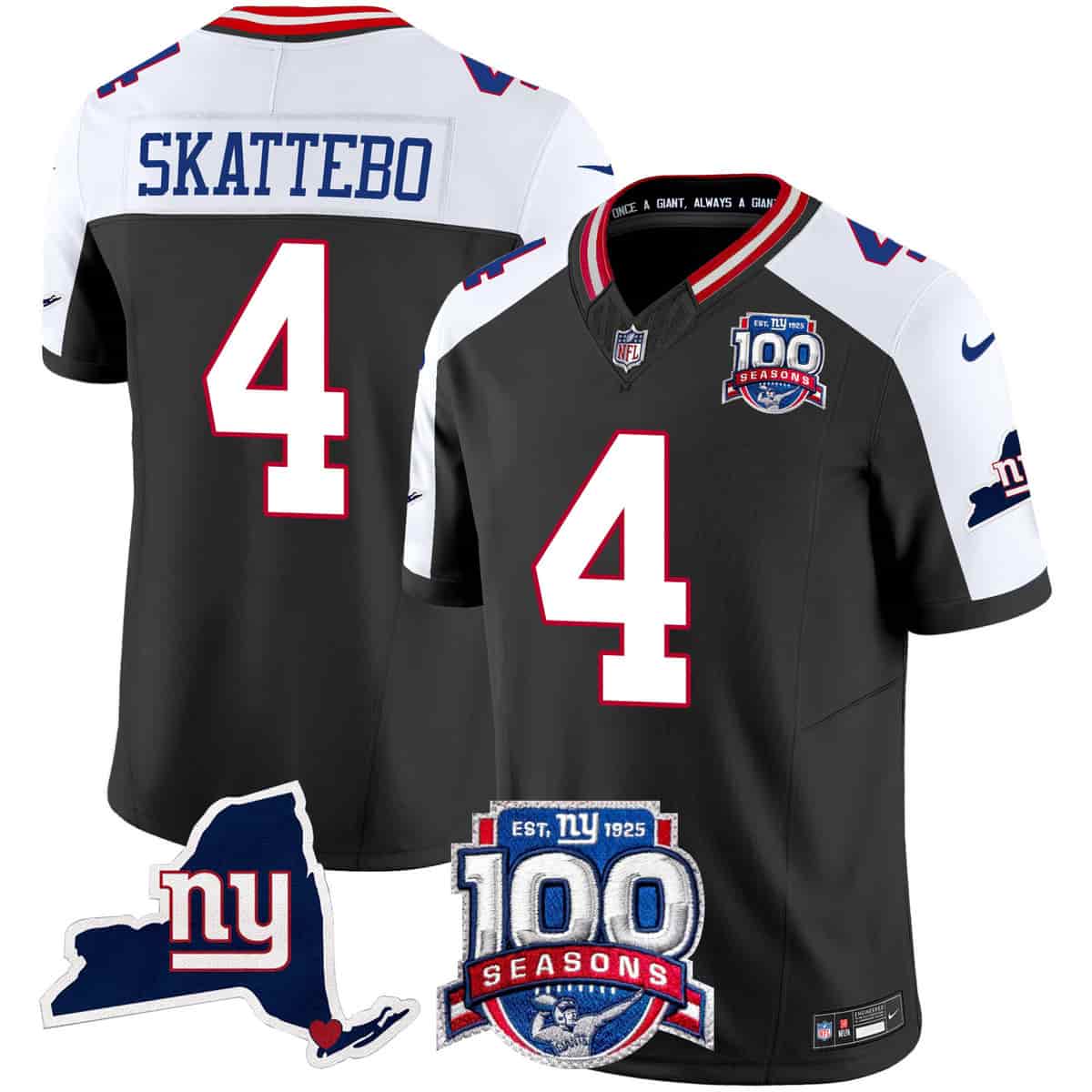 Men's New York Giants 100th Season & State Patch Vapor Limited Jersey - All Stitched Cam Skattebo