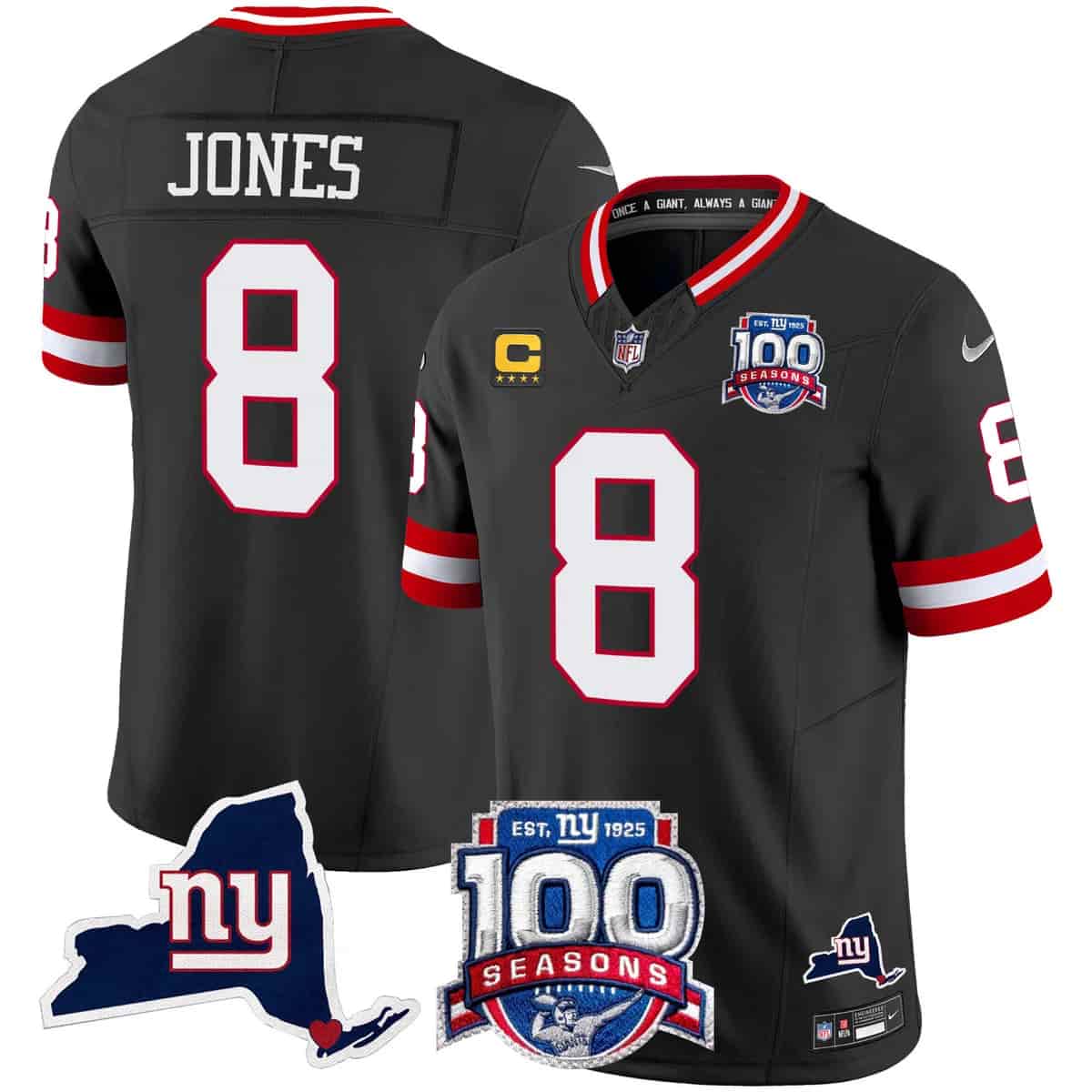 Men's New York Giants 100th Season & State Patch Vapor Limited Jersey - All Stitched Daniel Jones         8