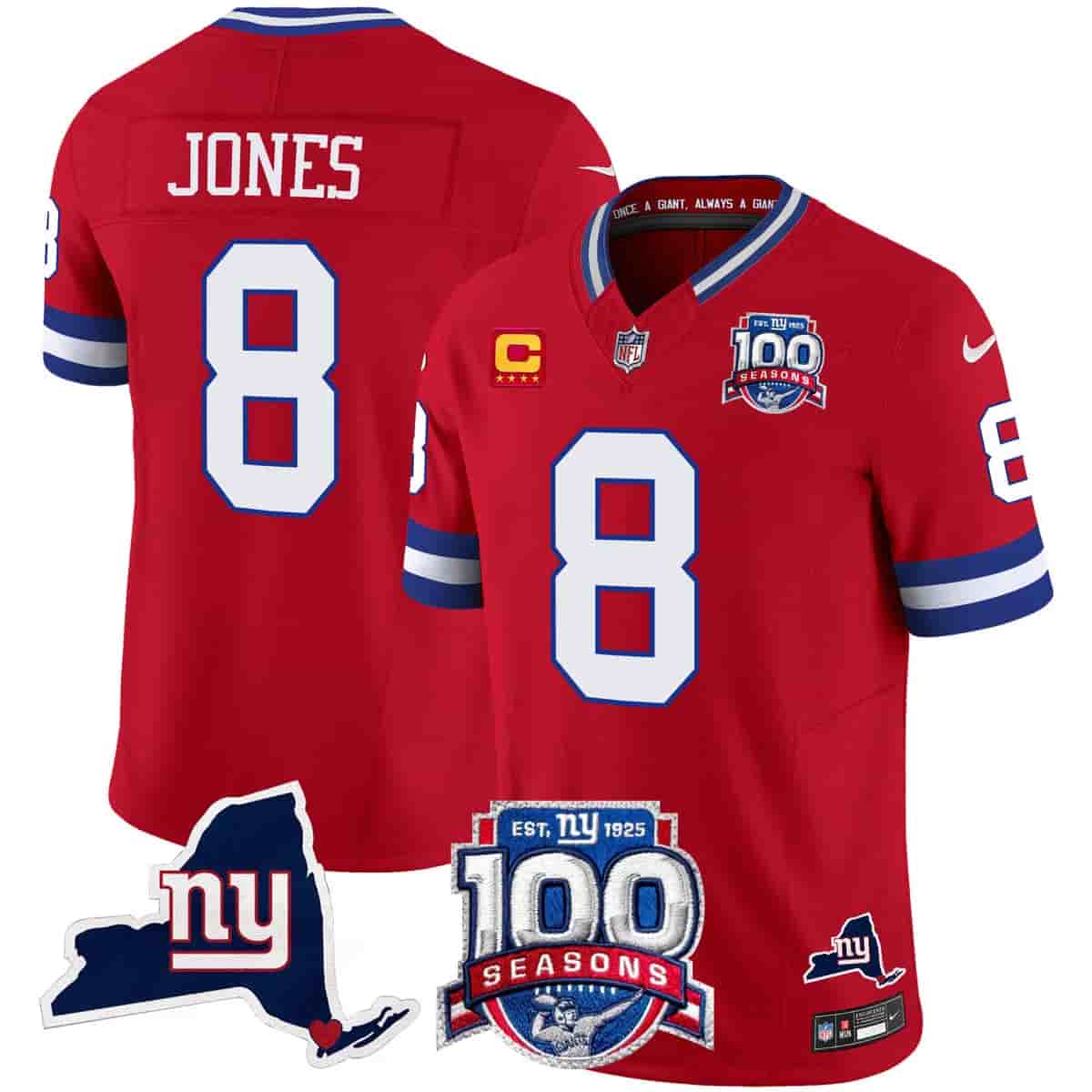 Men's New York Giants 100th Season & State Patch Vapor Limited Jersey - All Stitched Daniel Jones      8