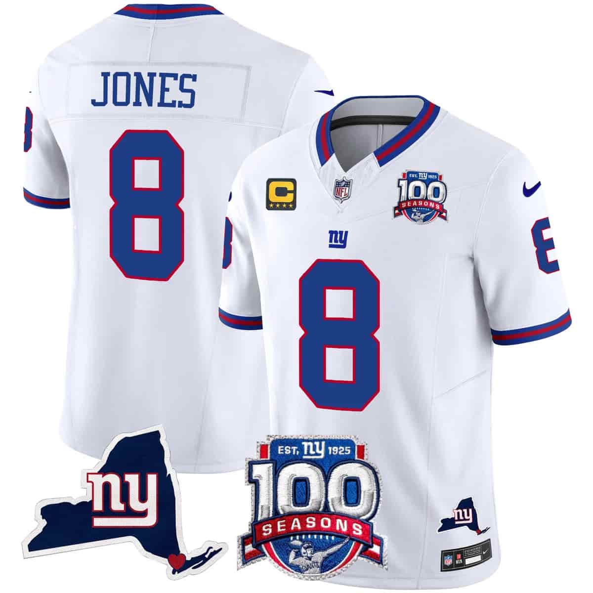 Men's New York Giants 100th Season & State Patch Vapor Limited Jersey - All Stitched Daniel Jones    8