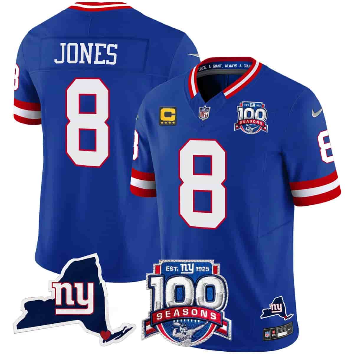 Men's New York Giants 100th Season & State Patch Vapor Limited Jersey - All Stitched Daniel Jones   8