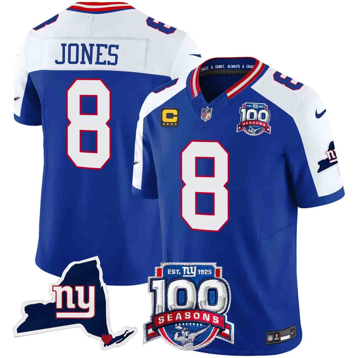 Men's New York Giants 100th Season & State Patch Vapor Limited Jersey - All Stitched Daniel Jones  8