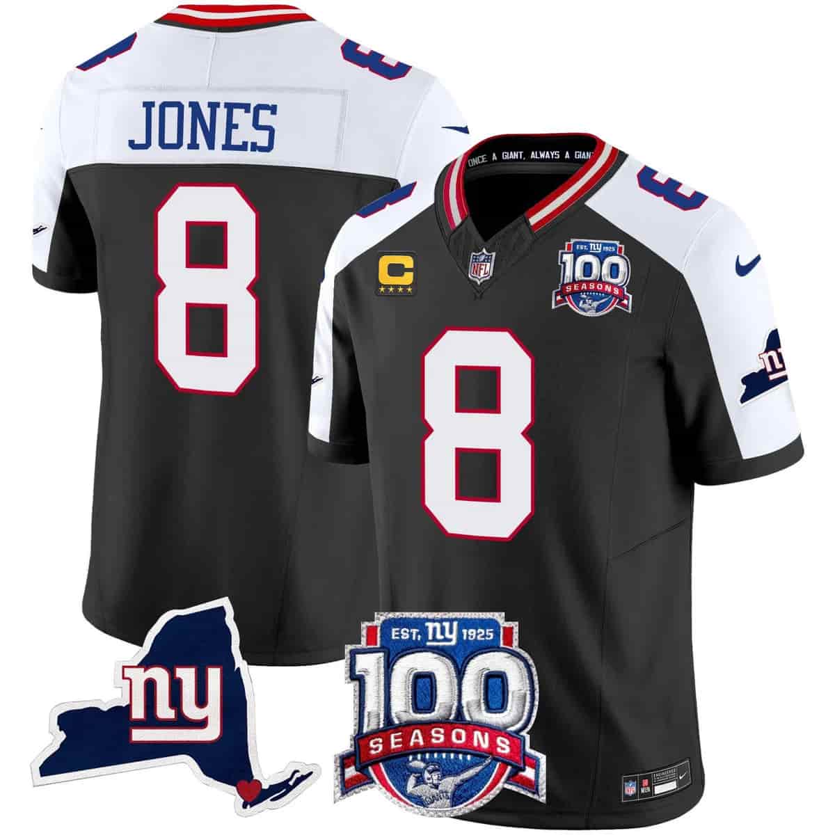 Men's New York Giants 100th Season & State Patch Vapor Limited Jersey - All Stitched Daniel Jones