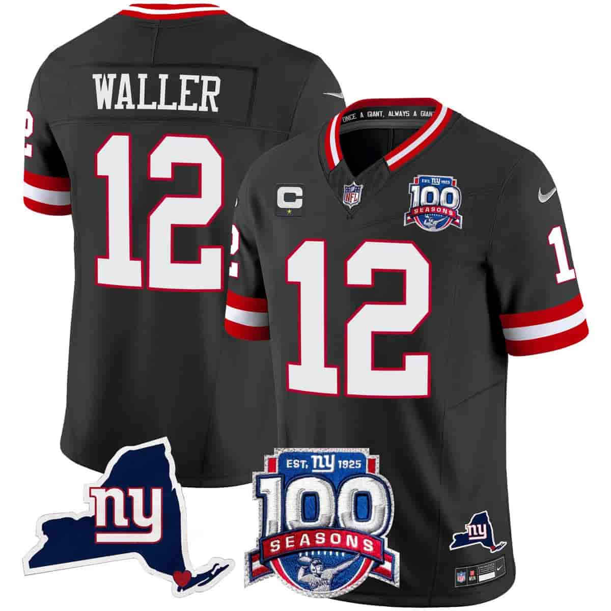 Men's New York Giants 100th Season & State Patch Vapor Limited Jersey - All Stitched Darren Waller      12