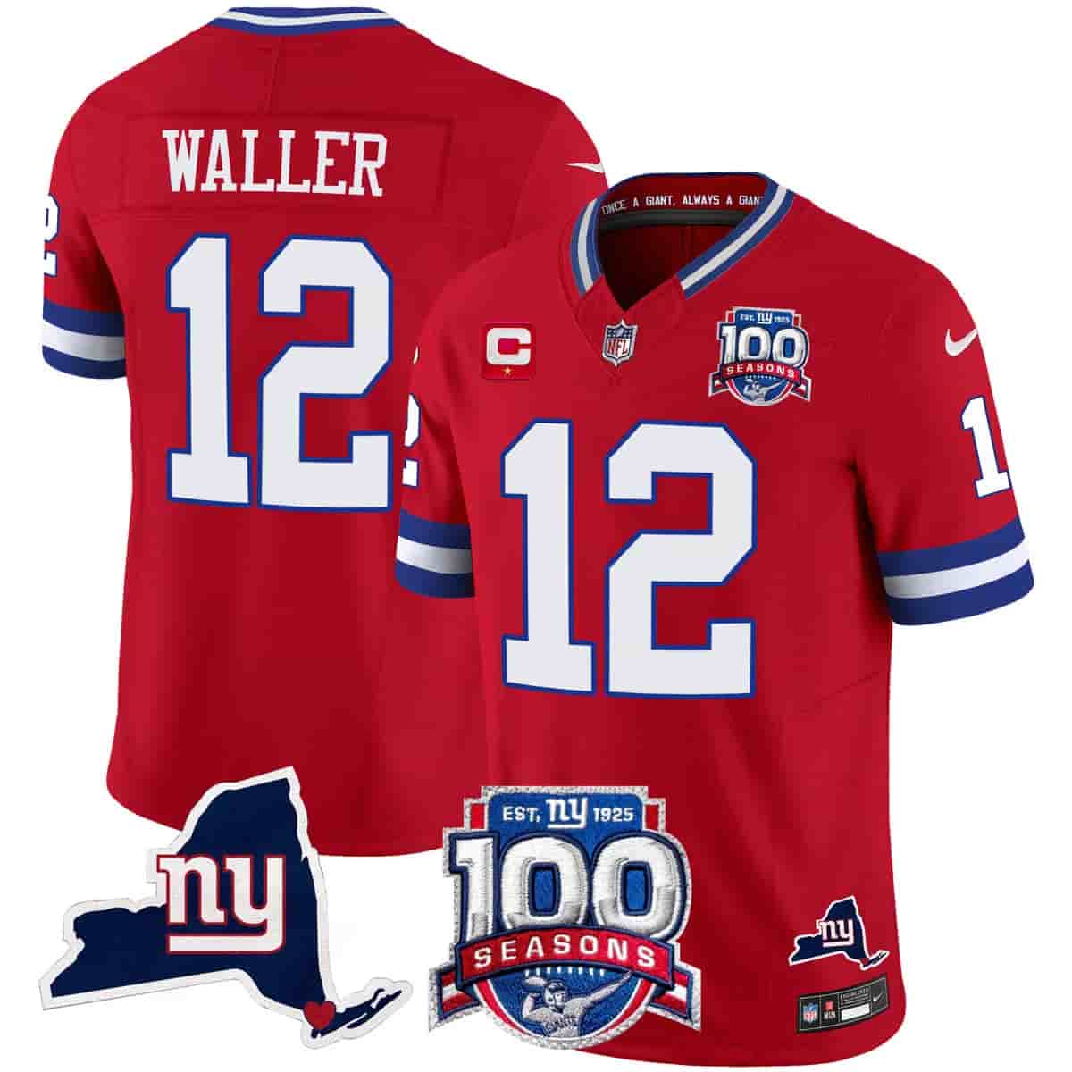 Men's New York Giants 100th Season & State Patch Vapor Limited Jersey - All Stitched Darren Waller     12
