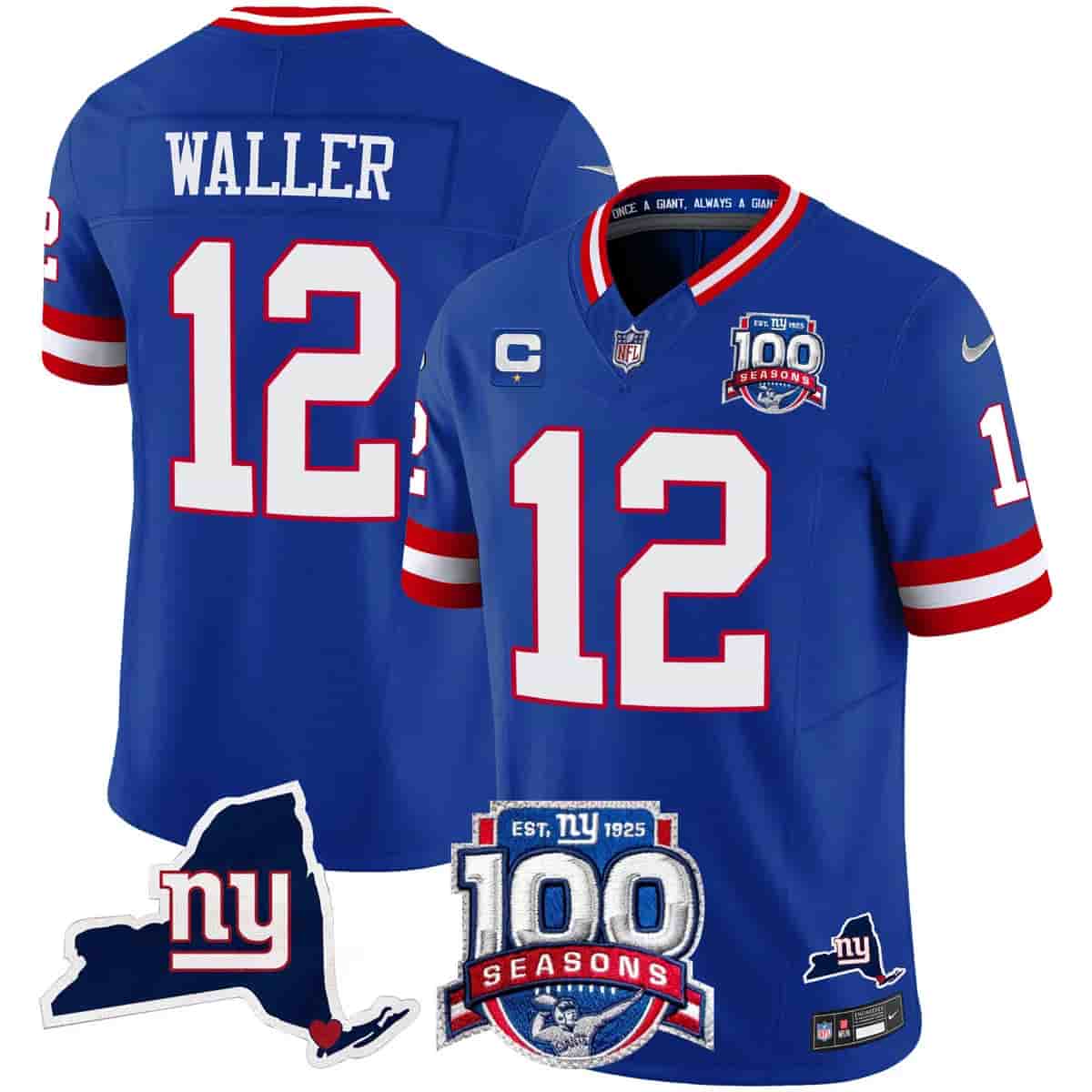 Men's New York Giants 100th Season & State Patch Vapor Limited Jersey - All Stitched Darren Waller   12