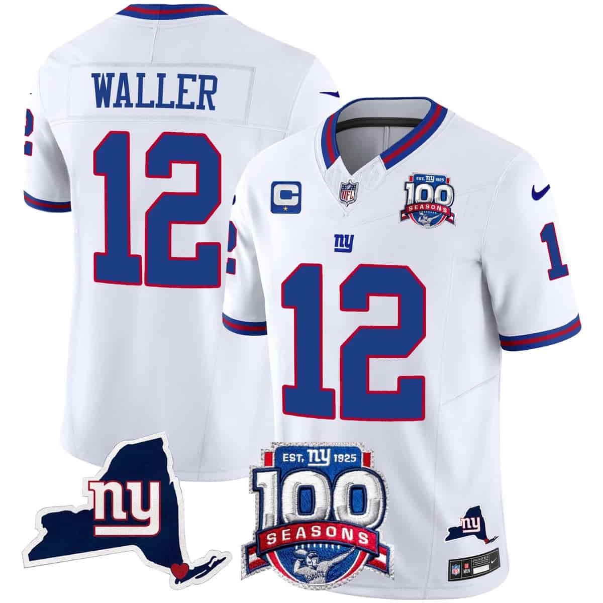 Men's New York Giants 100th Season & State Patch Vapor Limited Jersey - All Stitched Darren Waller  12