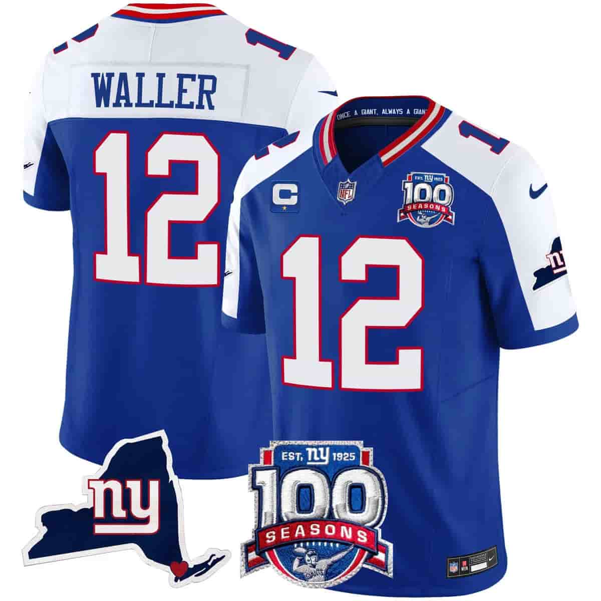 Men's New York Giants 100th Season & State Patch Vapor Limited Jersey - All Stitched Darren Waller 12