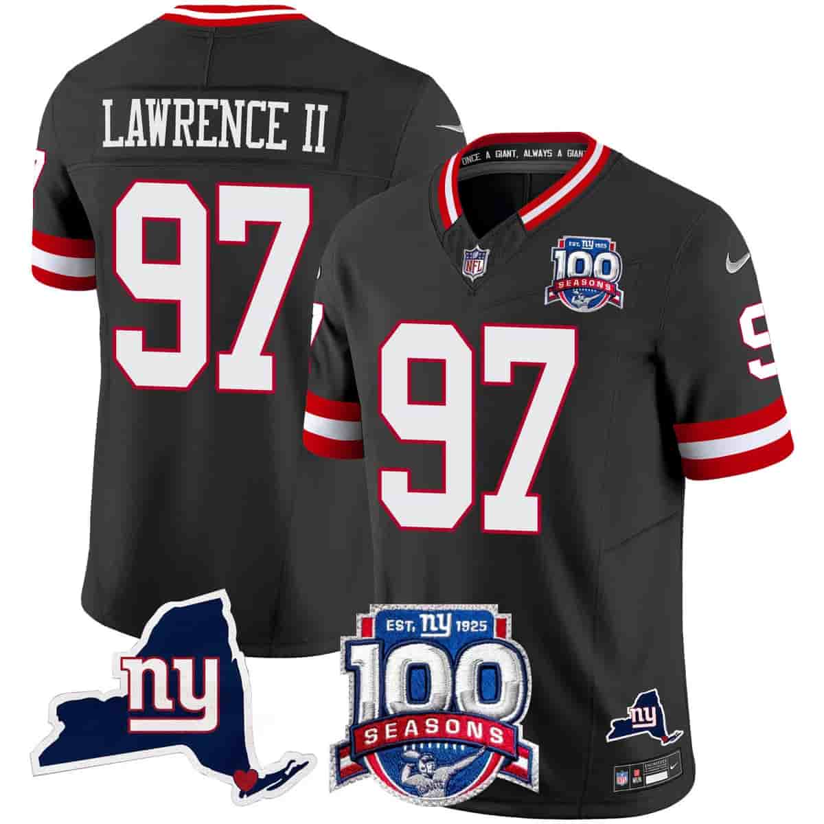 Men's New York Giants 100th Season & State Patch Vapor Limited Jersey - All Stitched Dexter Lawrence II     97