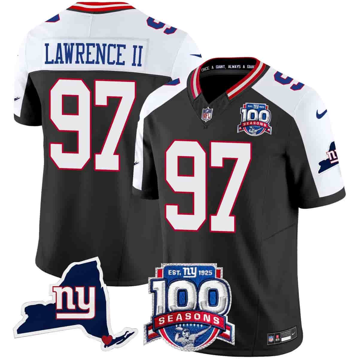 Men's New York Giants 100th Season & State Patch Vapor Limited Jersey - All Stitched Dexter Lawrence II