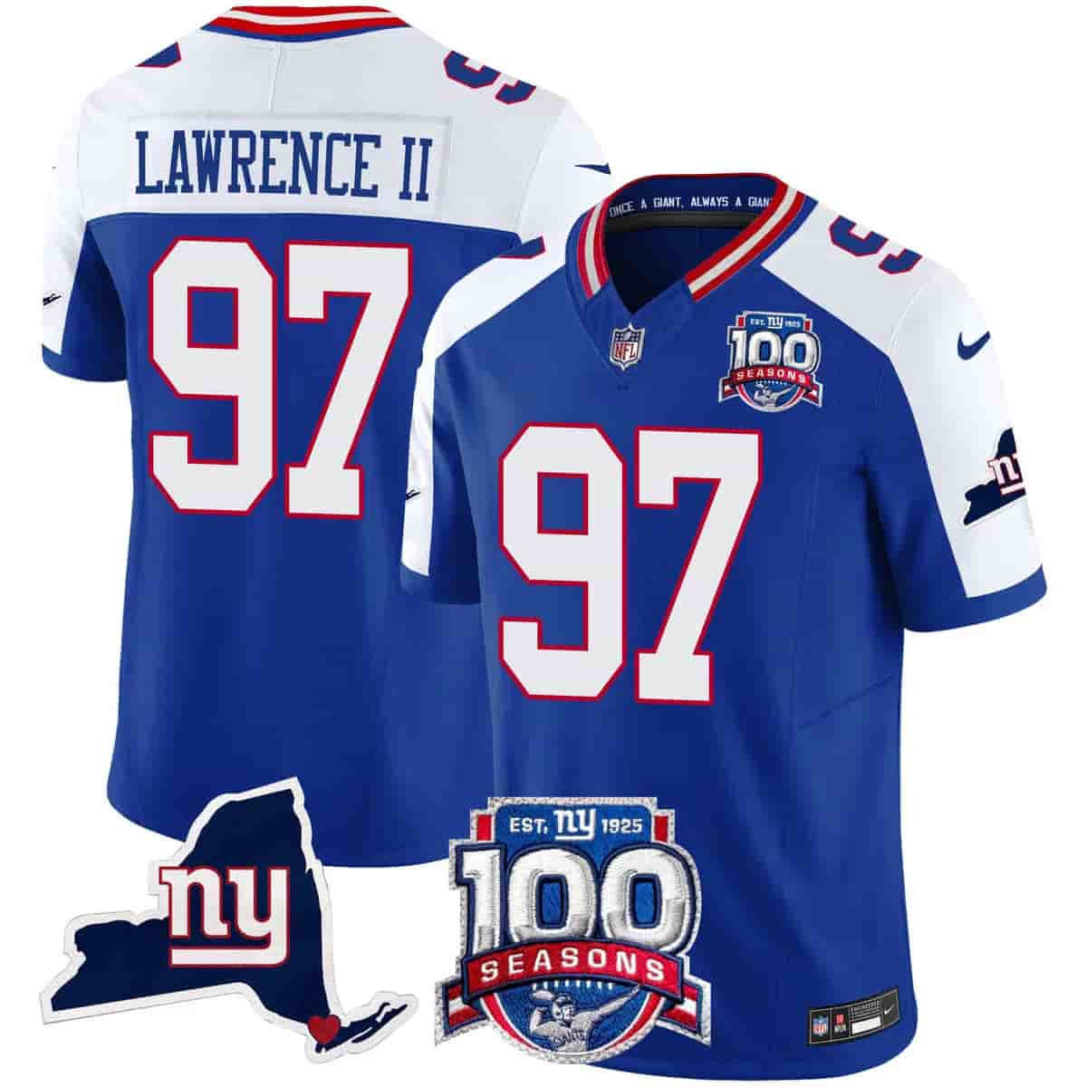 Men's New York Giants 100th Season & State Patch Vapor Limited Jersey - All Stitched Dexter Lawrence II 97