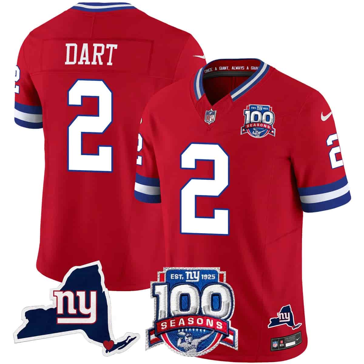 Men's New York Giants 100th Season & State Patch Vapor Limited Jersey - All Stitched Jaxson Dart       2