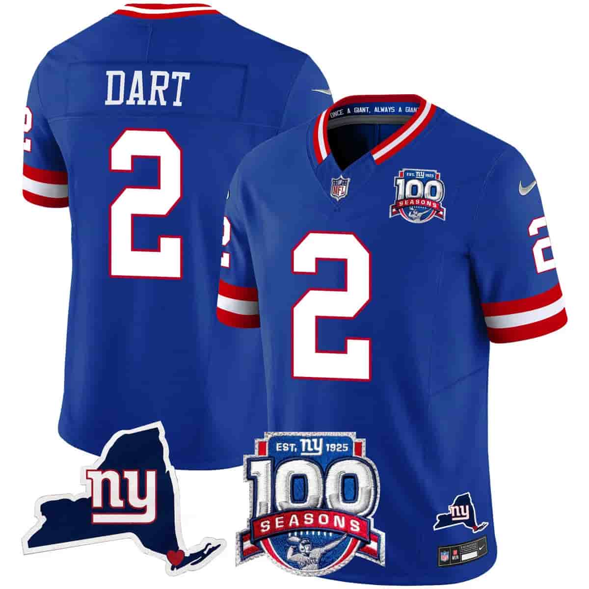 Men's New York Giants 100th Season & State Patch Vapor Limited Jersey - All Stitched Jaxson Dart   2