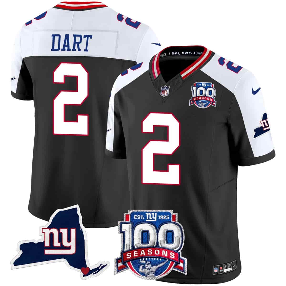 Men's New York Giants 100th Season & State Patch Vapor Limited Jersey - All Stitched Jaxson Dart
