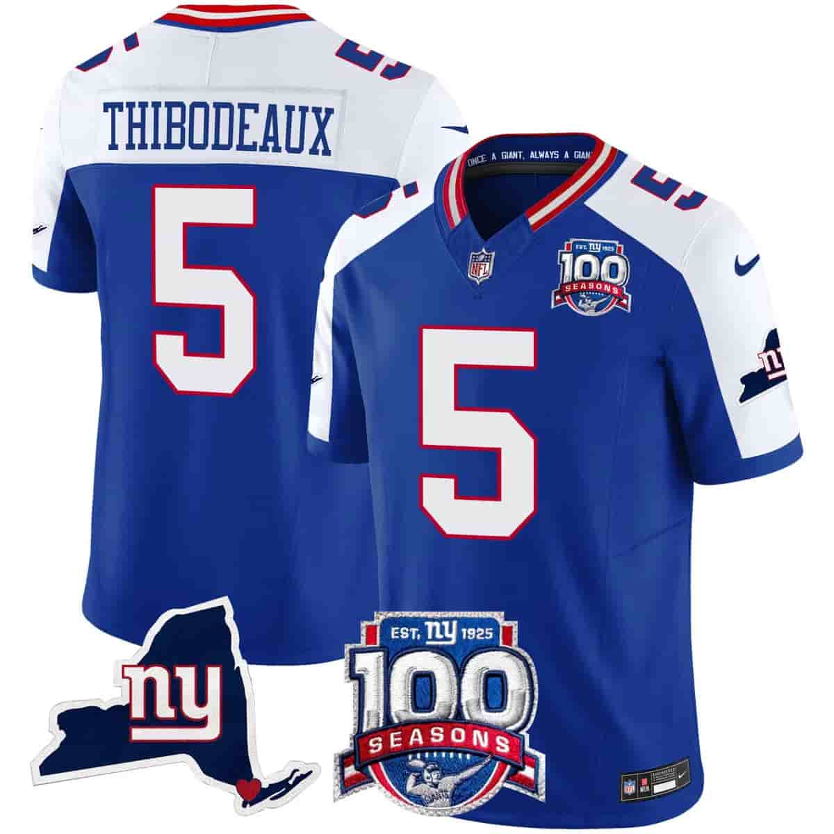 Men's New York Giants 100th Season & State Patch Vapor Limited Jersey - All Stitched Kayvon Thibodeaux 5