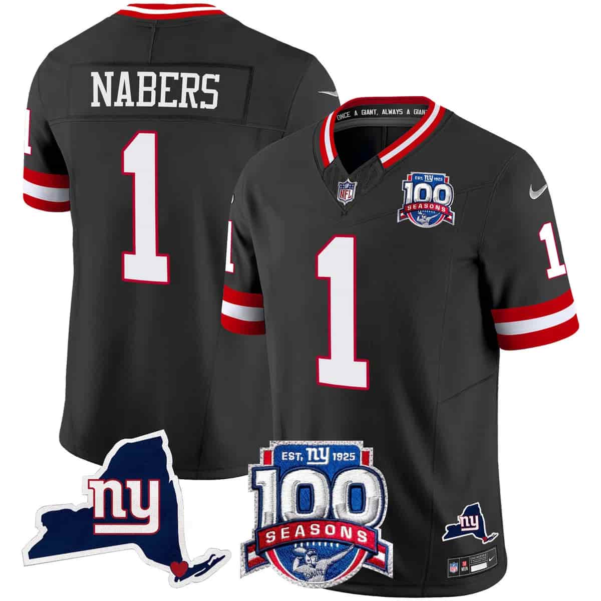 Men's New York Giants 100th Season & State Patch Vapor Limited Jersey - All Stitched Malik Nabers     1