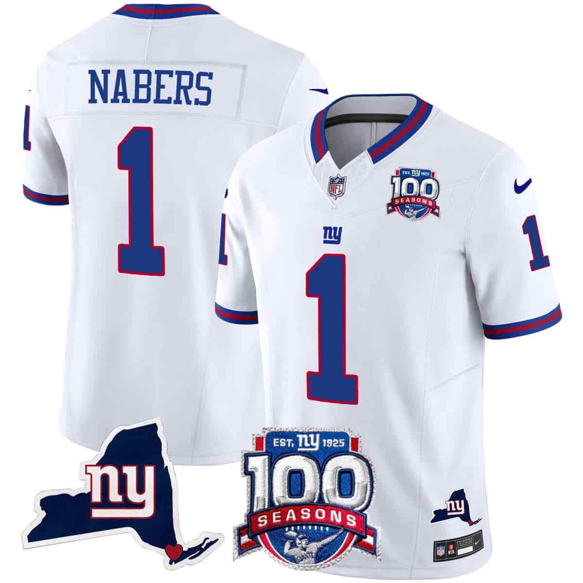 Men's New York Giants 100th Season & State Patch Vapor Limited Jersey - All Stitched Malik Nabers    1
