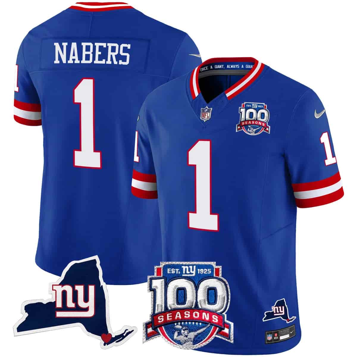 Men's New York Giants 100th Season & State Patch Vapor Limited Jersey - All Stitched Malik Nabers   1