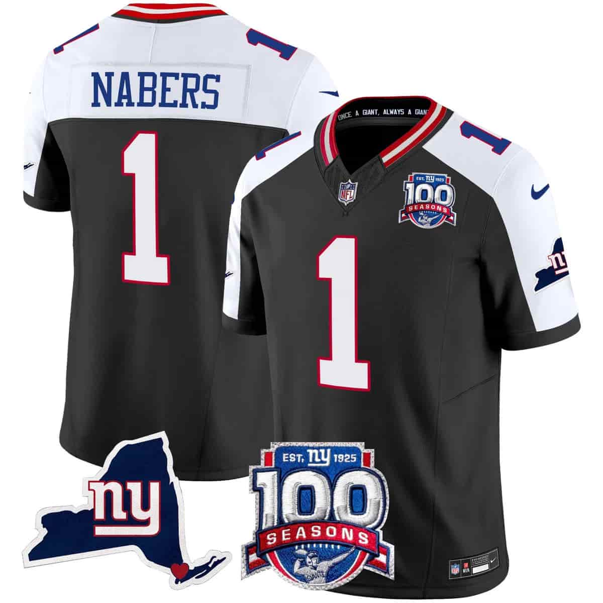 Men's New York Giants 100th Season & State Patch Vapor Limited Jersey - All Stitched Malik Nabers