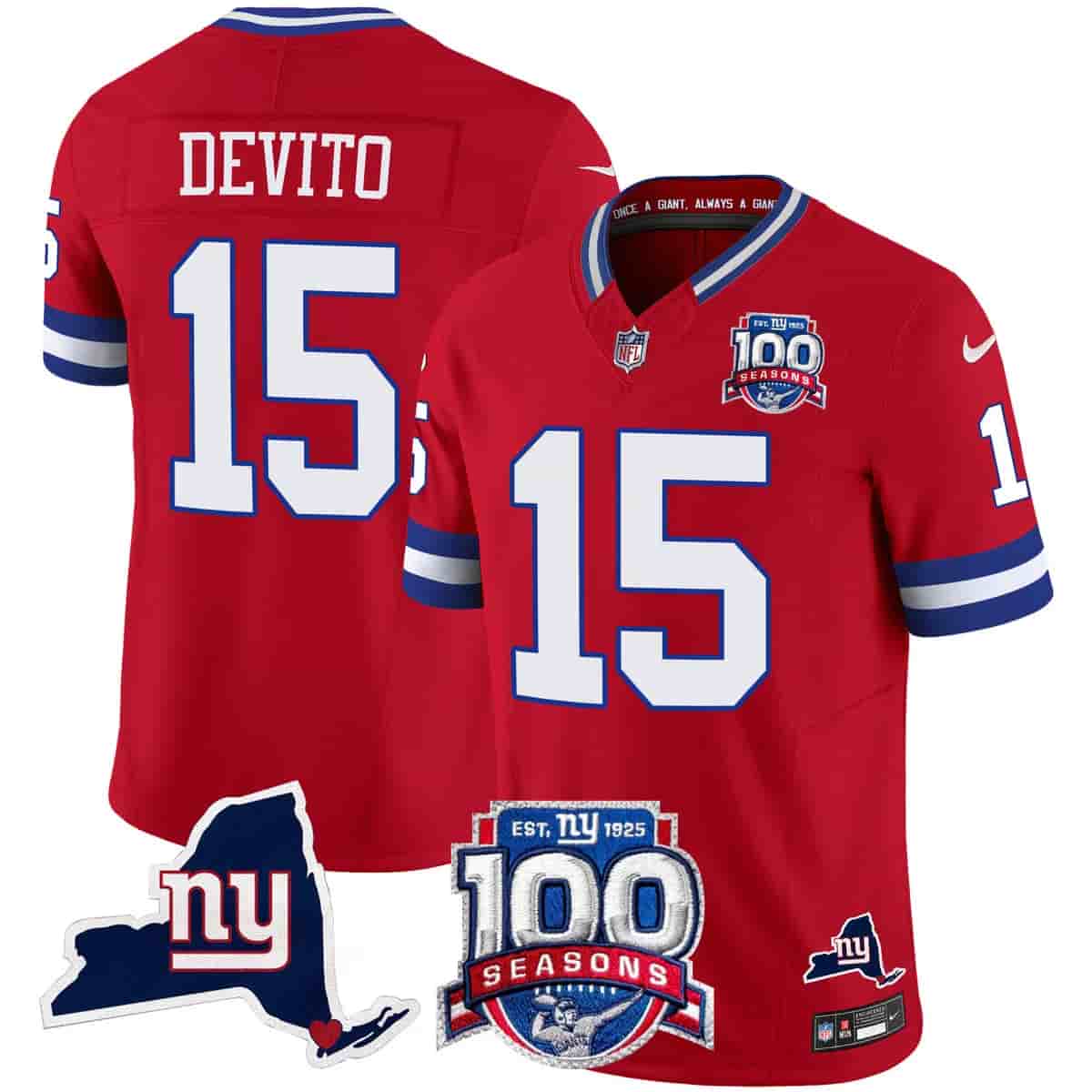 Men's New York Giants 100th Season & State Patch Vapor Limited Jersey - All Stitched Tommy DeVito     15