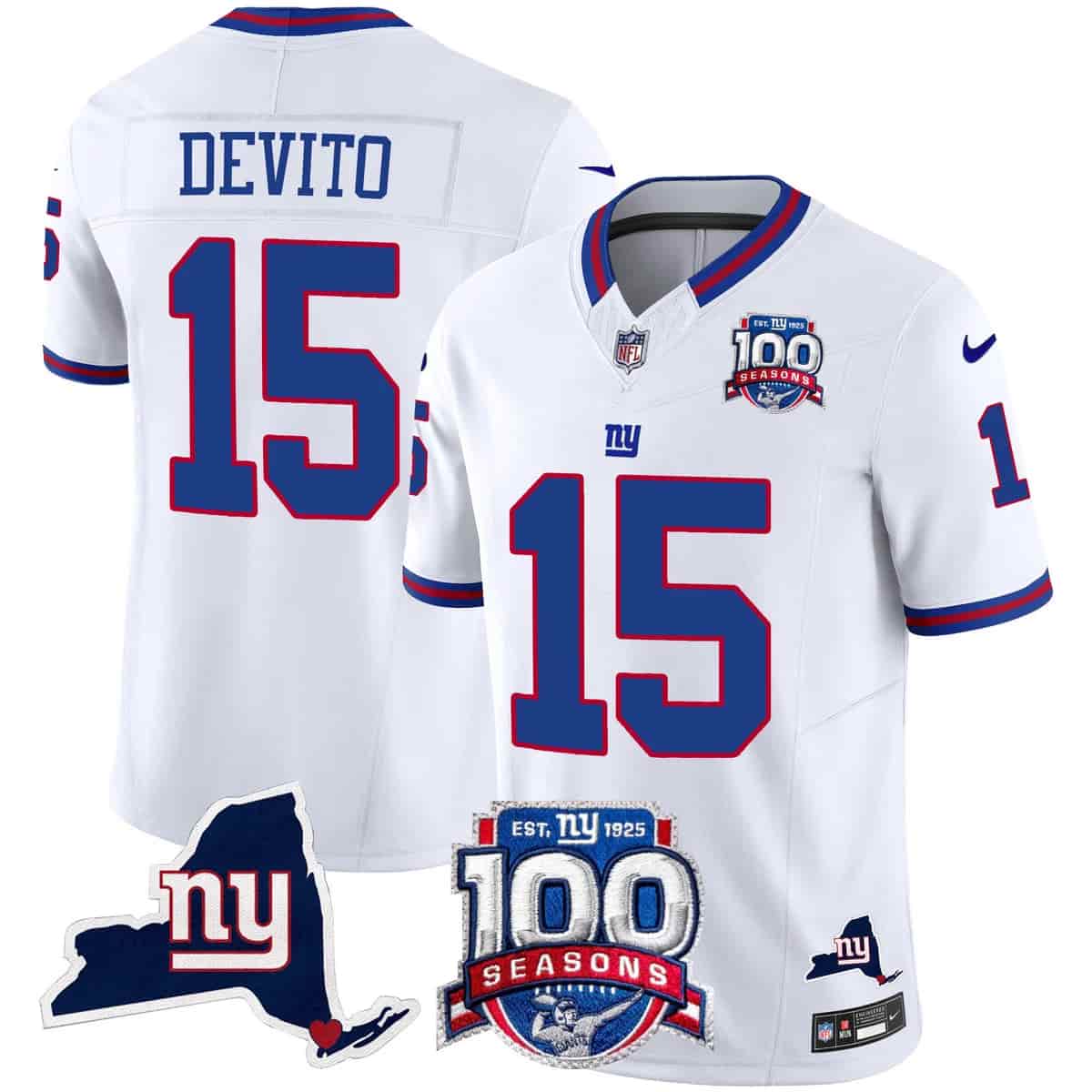 Men's New York Giants 100th Season & State Patch Vapor Limited Jersey - All Stitched Tommy DeVito    15