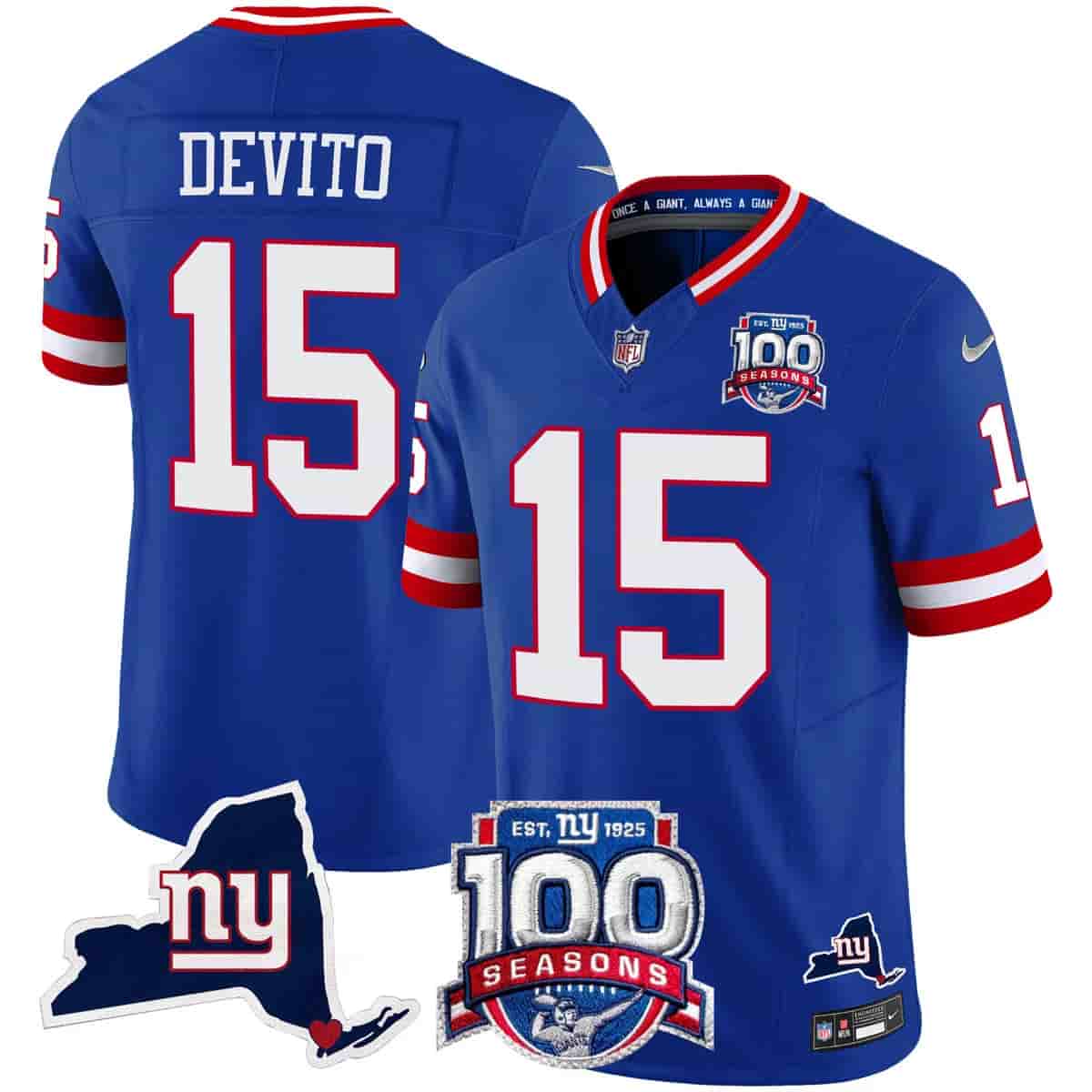 Men's New York Giants 100th Season & State Patch Vapor Limited Jersey - All Stitched Tommy DeVito   15