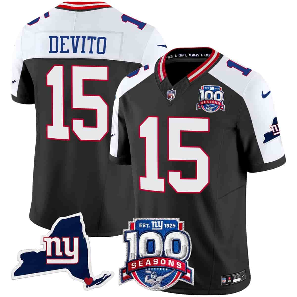 Men's New York Giants 100th Season & State Patch Vapor Limited Jersey - All Stitched Tommy DeVito15